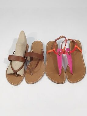 Ann Taylor Loft Bundle Two Pair of Summer Sandals Tan and Fuchsia Size 6